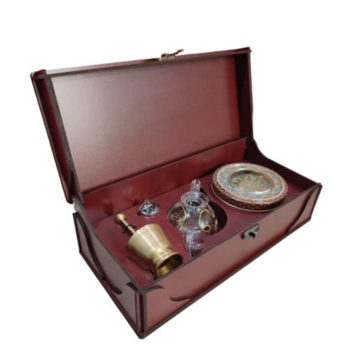 دیبا جعبه چوبی با 30 گرم هل خاتم و 5 گرم زعفران خاتم و هاون و قوری