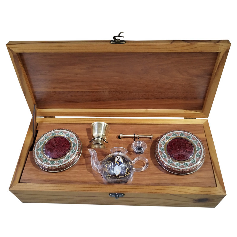 مهرسا جعبه کادویی طرح چوبی قهوه ای با 4گرم زعفران سوپربرلیان و 50 گرم هل خاتم