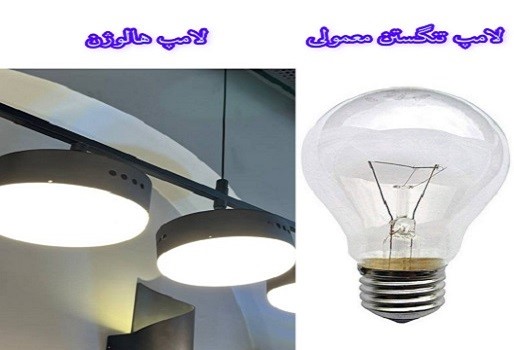تصویر تفاوت لامپ تنگستن معمولی با هالوژن